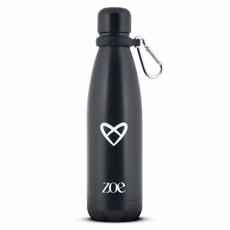 Zoe Heart Logo Stainless Steel Bottle, Black, 500 ml