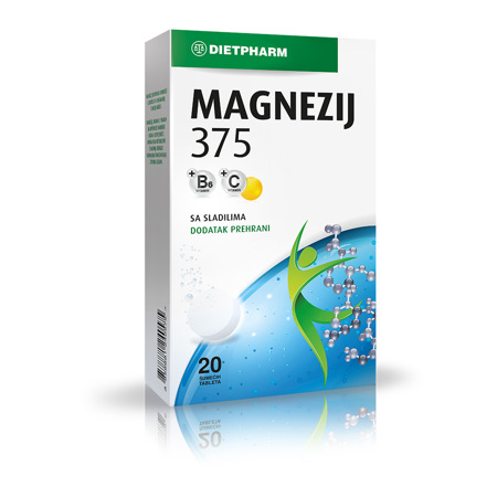 Magnezij 375 + B6 + C, 20 šumećih tableta