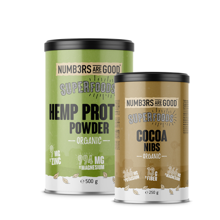 Hemp Protein Powder, Organic, 500 g + Cocoa Nibs, Organic, 250 g GRATIS