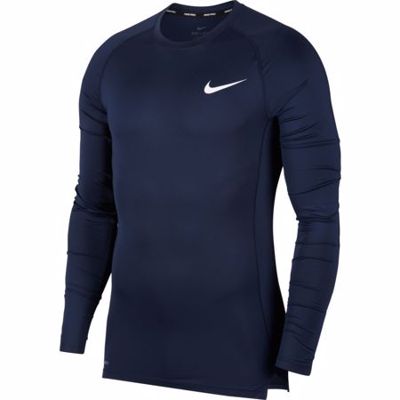Nike Pro Long-Sleeve Compression Top, Obsidian/White 