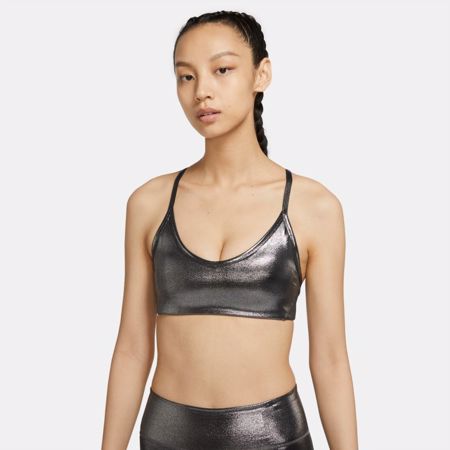Nike Indy Icon Clash Women's Shimmer Sports Bra, Black/Metallic Silver, Nike