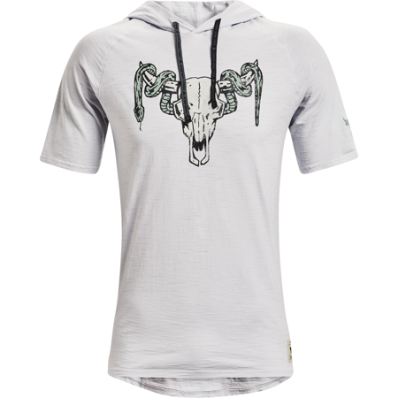 UA Project Rock Charged Cotton Short Sleeve Hoodie, Grey/Green 