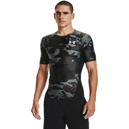 UA Isochill HG Compression Printed Short Sleeve Shirt, Black/White 