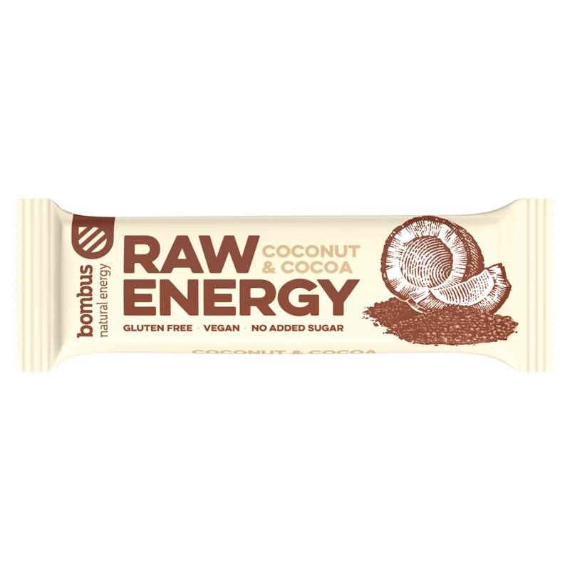 Bombus Raw Energy Bar, Kokos i Kakao, 50 g
