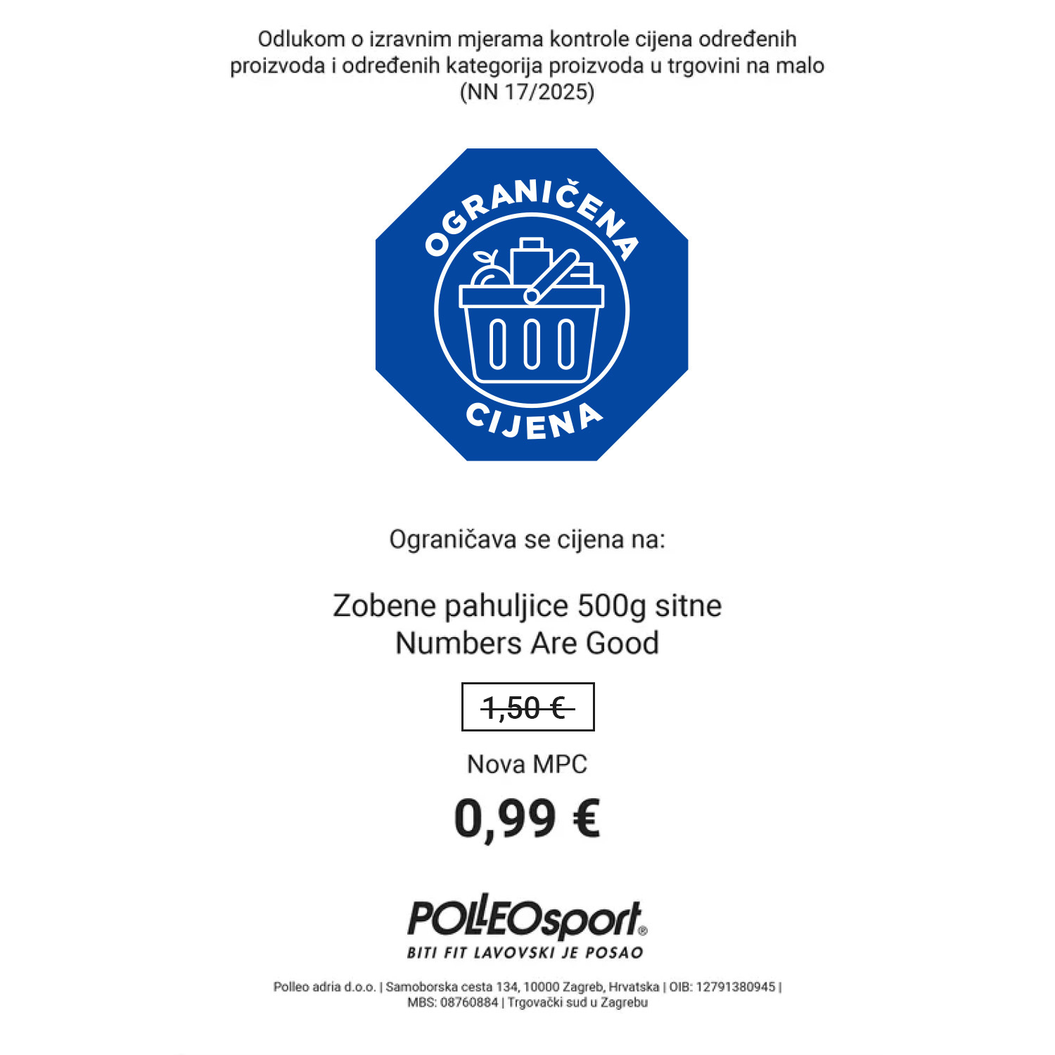 Ograničena cijena - Zobene pahuljice sitne, 500 g
